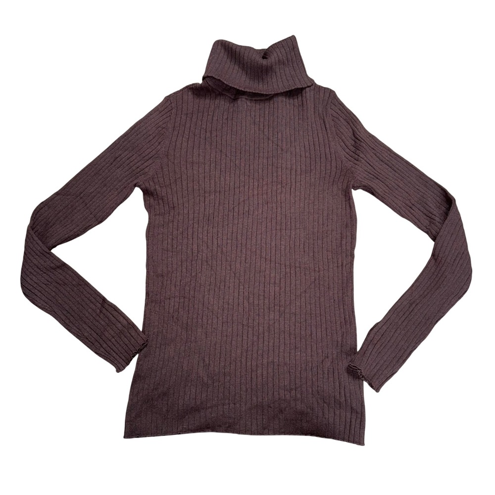 J. McLaughlin Turtleneck Sweater Women Medium Brown Excellent Ribbed Button Cuff